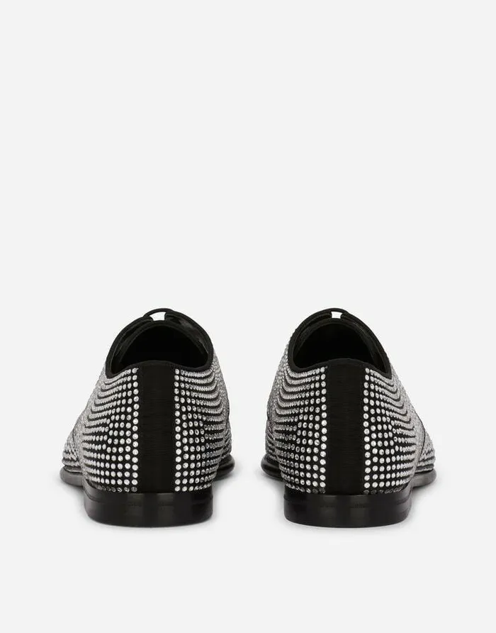 Dolce and Gabbana LaceUps Men Derby Shoes With Fusible Rhinestones Multicolor