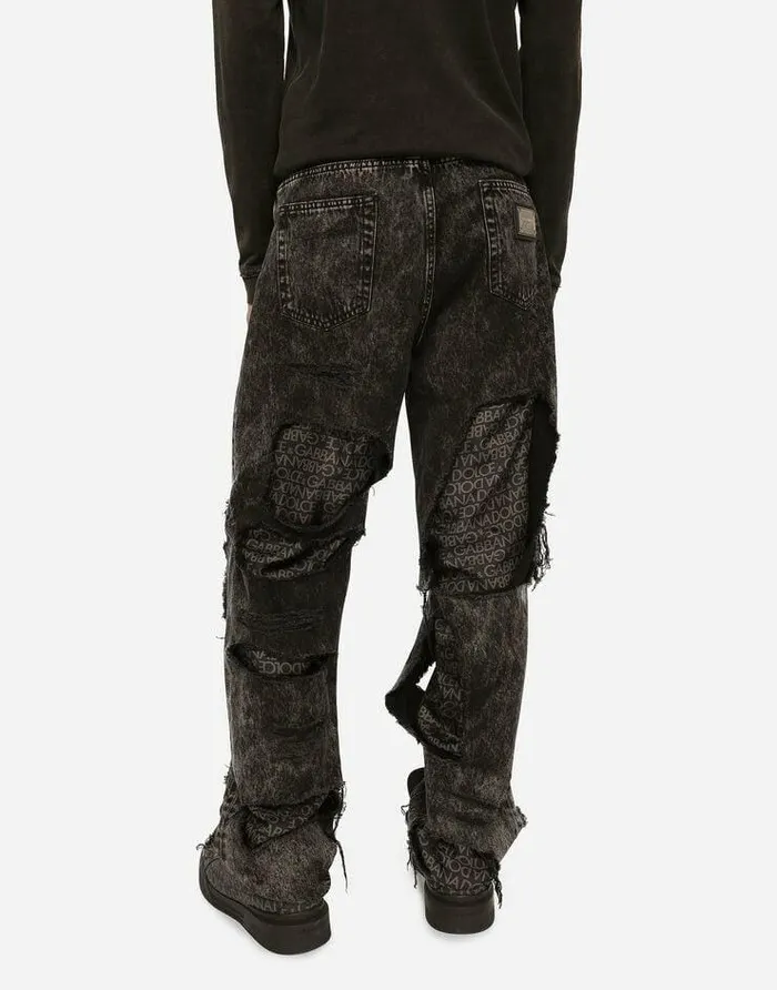 Dolce and Gabbana Mini Me Boy ChildrenMen Straightleg Jeans With Silk Twill Interior Multicolor