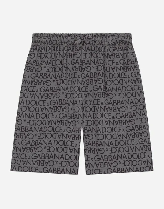 Dolce and Gabbana Mini Me Boy Children Viscose Shorts With Allover Logo Print Grey Dolce and Gabbana Mini Me Boy Children Viscose Shorts With Allover Logo Print Grey