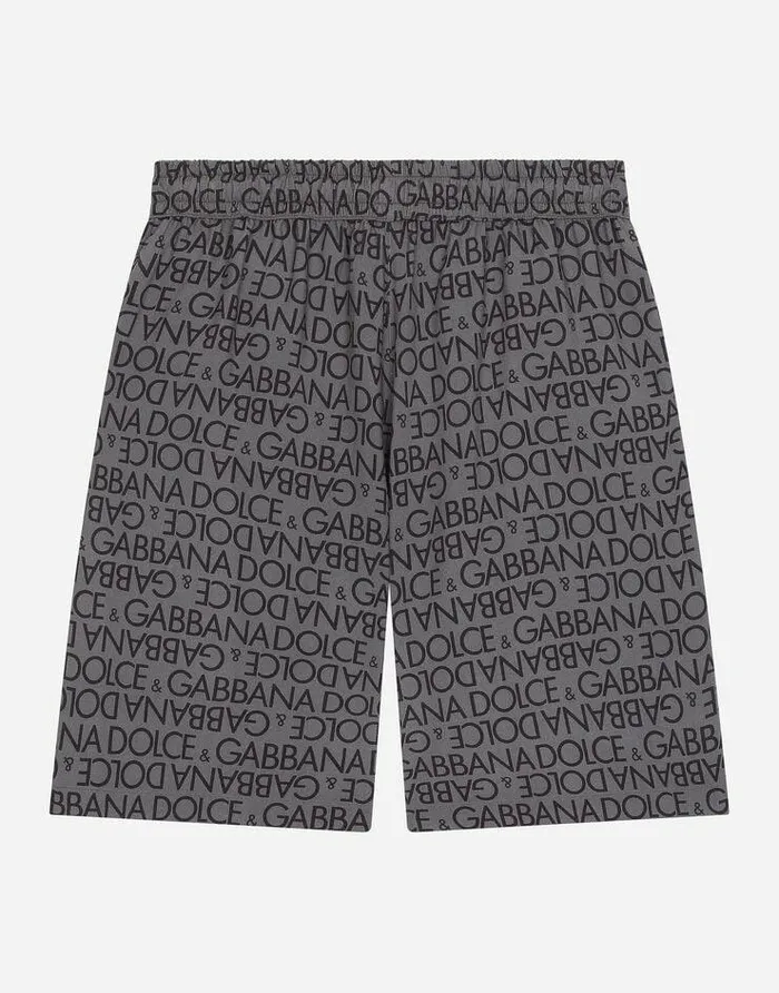Dolce and Gabbana Mini Me Boy Children Viscose Shorts With Allover Logo Print Grey Dolce and Gabbana Mini Me Boy Children Viscose Shorts With Allover Logo Print Grey