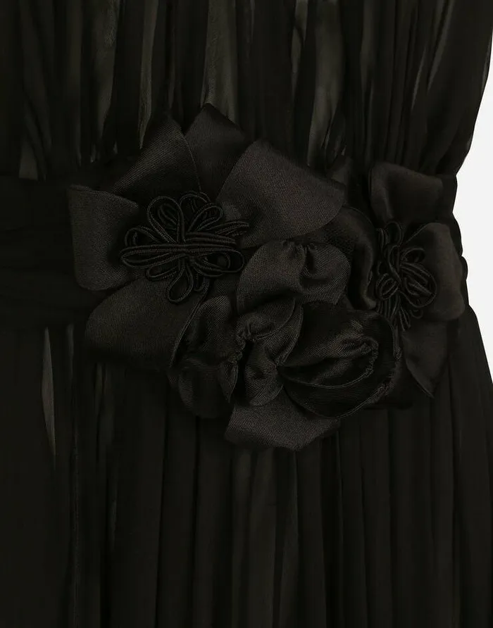 Dolce and Gabbana Mini Me Girl ChildrenWomen Long Silk Chiffon Dress With Floral Appliqu Black Dolce and Gabbana Mini Me Girl ChildrenWomen Long Silk Chiffon Dress With Floral Appliqu Black