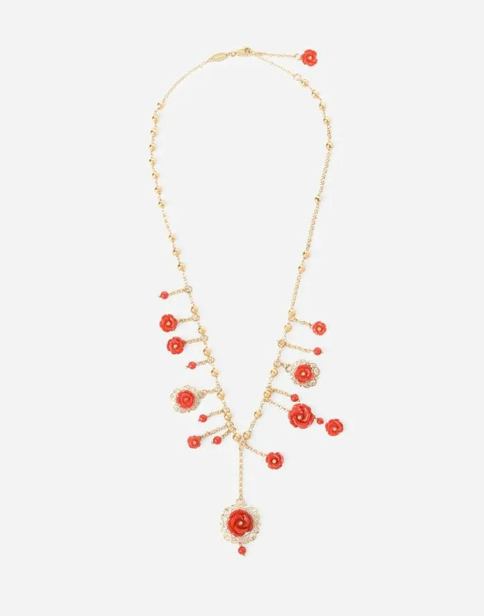 Dolce and Gabbana Necklaces Women Coral Necklace In Yellow 18kt Gold With Coral Rose Gold Dolce and Gabbana Necklaces Women Coral Necklace In Yellow 18kt Gold With Coral Rose Gold