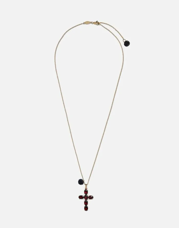 Dolce and Gabbana Necklaces Women Family Cross And Rose Pendants On Yellow Gold Chain Gold