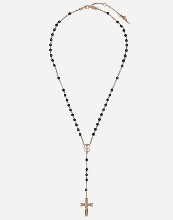 Dolce and Gabbana Necklaces Women Red Gold Devotion Rosary Necklace With Black Jade Spheres Gold Dolce and Gabbana Necklaces Women Red Gold Devotion Rosary Necklace With Black Jade Spheres Gold