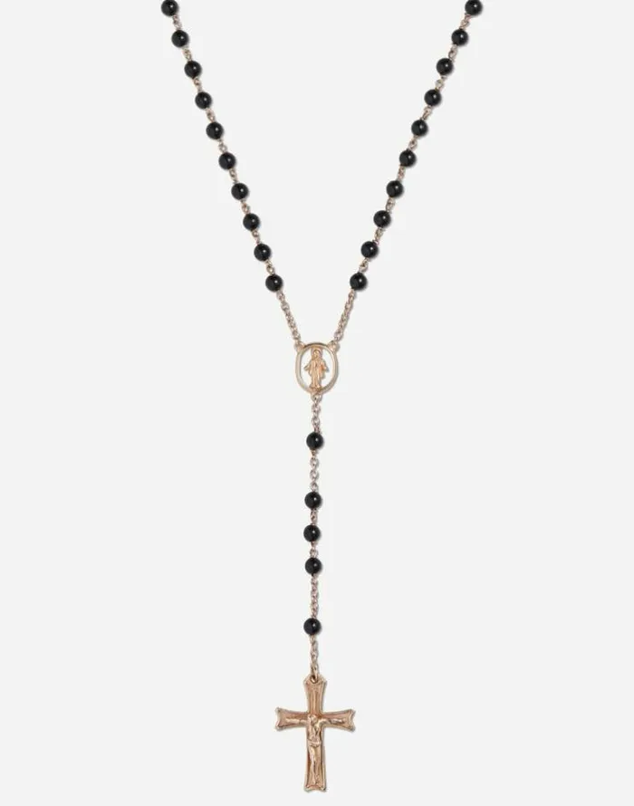 Dolce and Gabbana Necklaces Women Red Gold Devotion Rosary Necklace With Black Jade Spheres Gold Dolce and Gabbana Necklaces Women Red Gold Devotion Rosary Necklace With Black Jade Spheres Gold
