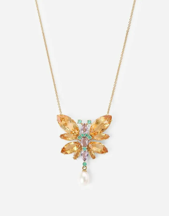Dolce and Gabbana Necklaces Women Spring Necklace In Yellow 18kt Gold With Citrine Butterfly Gold Dolce and Gabbana Necklaces Women Spring Necklace In Yellow 18kt Gold With Citrine Butterfly Gold