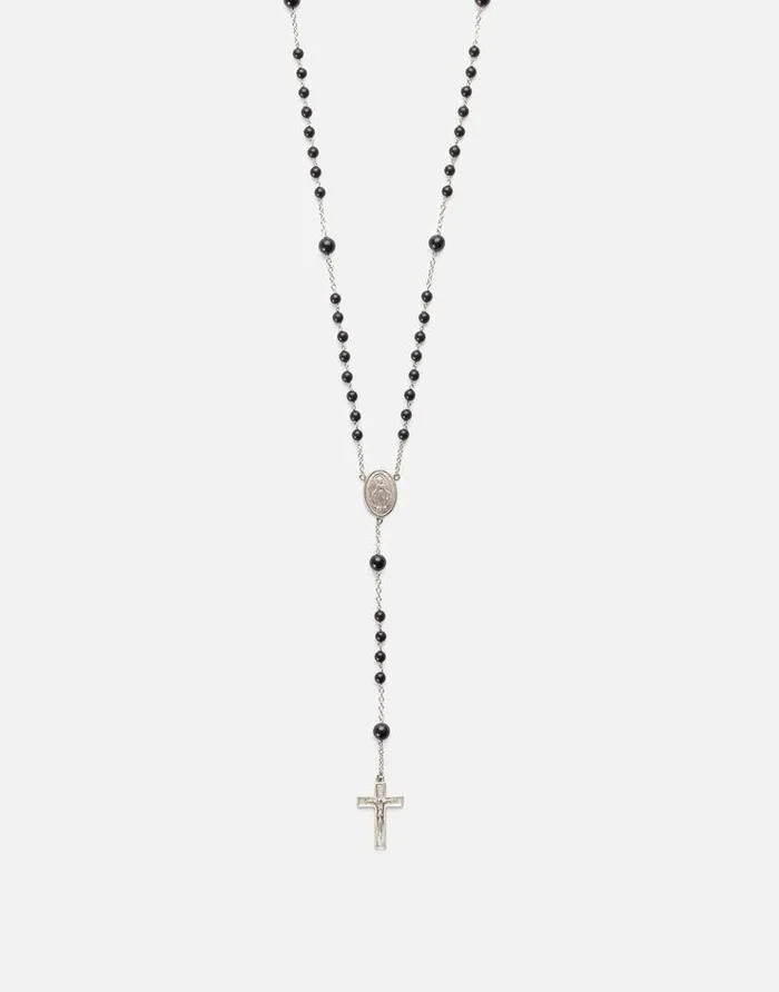 Dolce and Gabbana Necklaces Women White Gold Devotion Rosary Necklace With Black Jade Spheres Palladium Dolce and Gabbana Necklaces Women White Gold Devotion Rosary Necklace With Black Jade Spheres Palladium