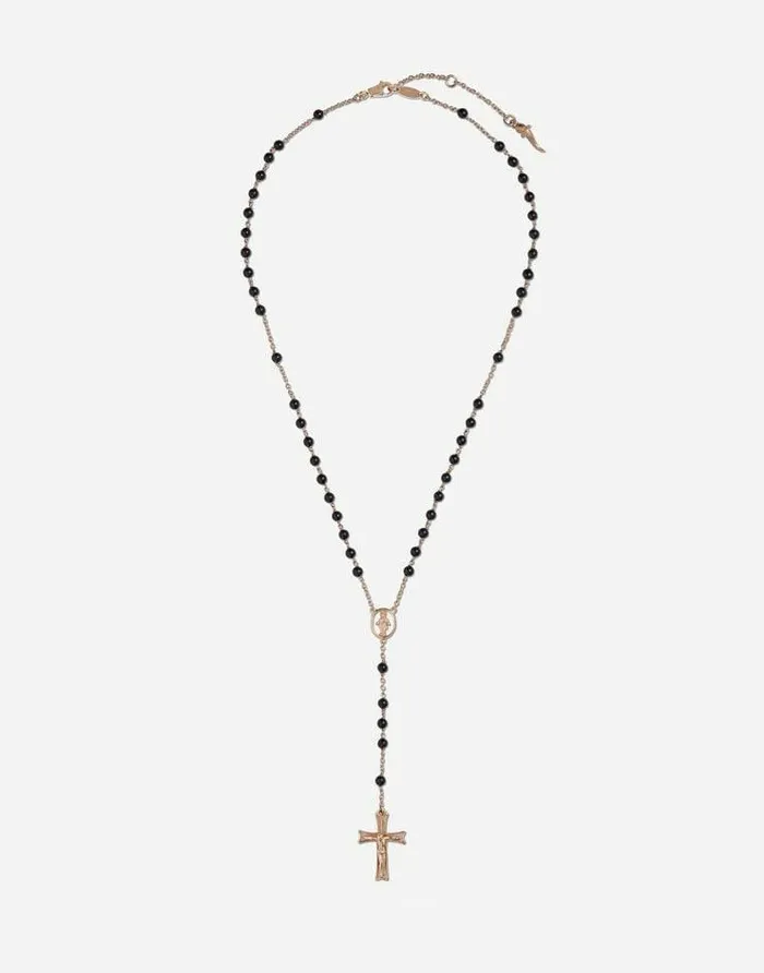 Dolce and Gabbana Necklaces Women Yellow Gold Devotion Rosary Necklace With Black Jade Spheres Gold Dolce and Gabbana Necklaces Women Yellow Gold Devotion Rosary Necklace With Black Jade Spheres Gold