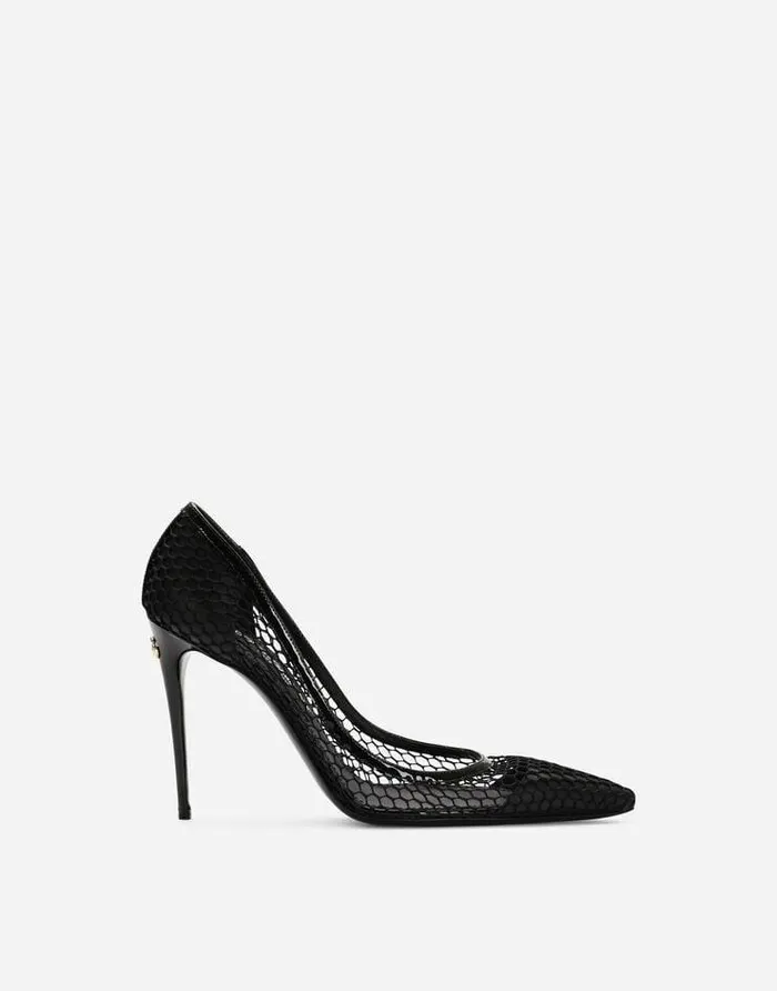 Dolce and Gabbana Pumps And Slingback Women Mesh And Patent Leather Pumps Black Dolce and Gabbana Pumps And Slingback Women Mesh And Patent Leather Pumps Black