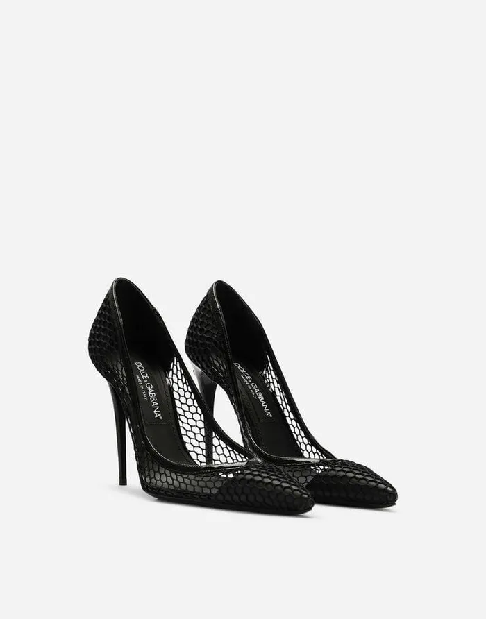 Dolce and Gabbana Pumps And Slingback Women Mesh And Patent Leather Pumps Black Dolce and Gabbana Pumps And Slingback Women Mesh And Patent Leather Pumps Black