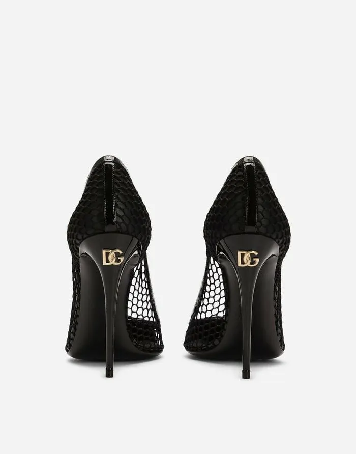 Dolce and Gabbana Pumps And Slingback Women Mesh And Patent Leather Pumps Black Dolce and Gabbana Pumps And Slingback Women Mesh And Patent Leather Pumps Black
