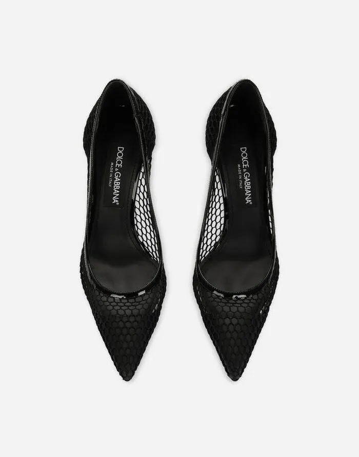 Dolce and Gabbana Pumps And Slingback Women Mesh And Patent Leather Pumps Black Dolce and Gabbana Pumps And Slingback Women Mesh And Patent Leather Pumps Black