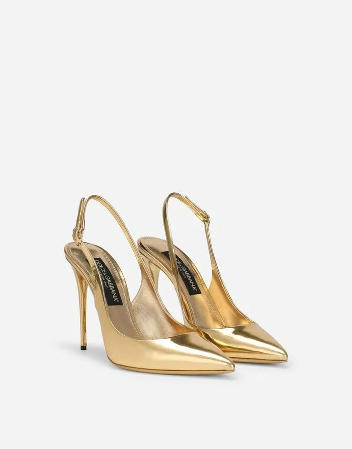 Dolce and Gabbana Pumps And Slingback Women Mirroredeffect Calfskin Slingbacks Gold
