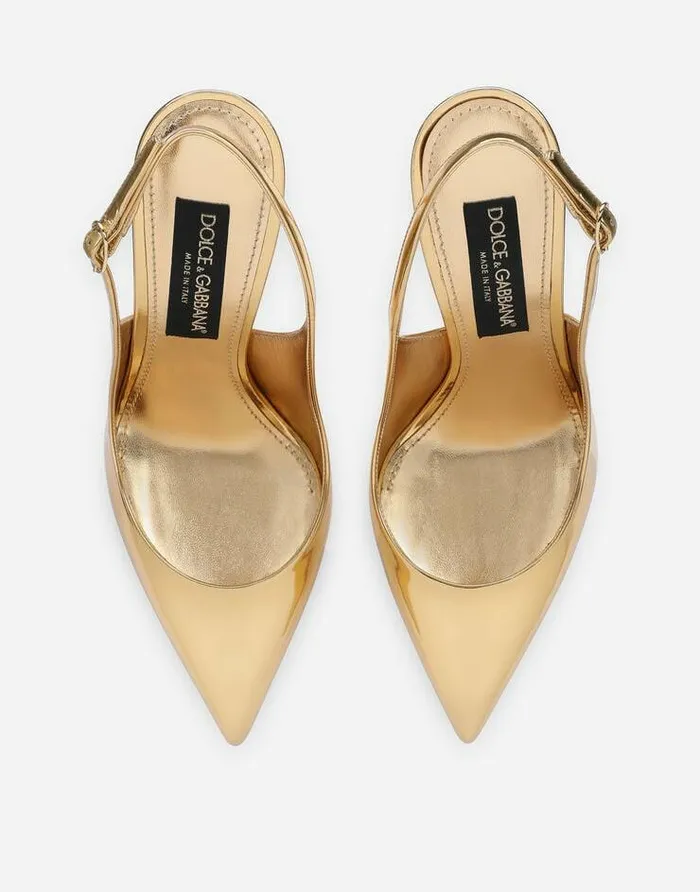 Dolce and Gabbana Pumps And Slingback Women Mirroredeffect Calfskin Slingbacks Gold