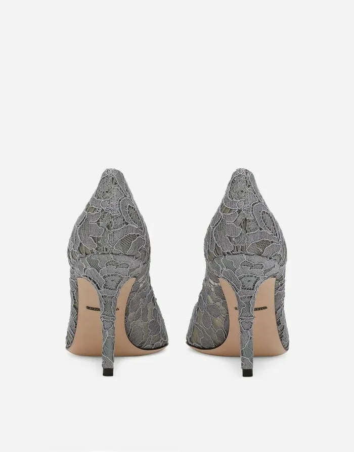 Dolce and Gabbana Pumps And Slingback Women Pump In Taormina Lace With Crystals Grey
