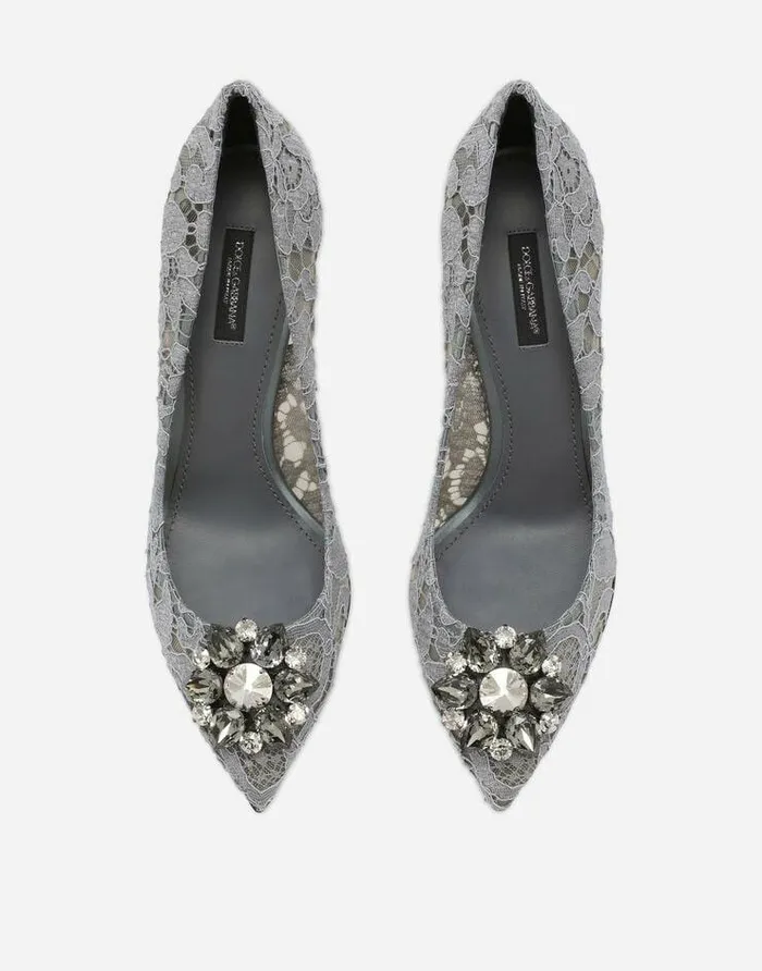 Dolce and Gabbana Pumps And Slingback Women Pump In Taormina Lace With Crystals Grey