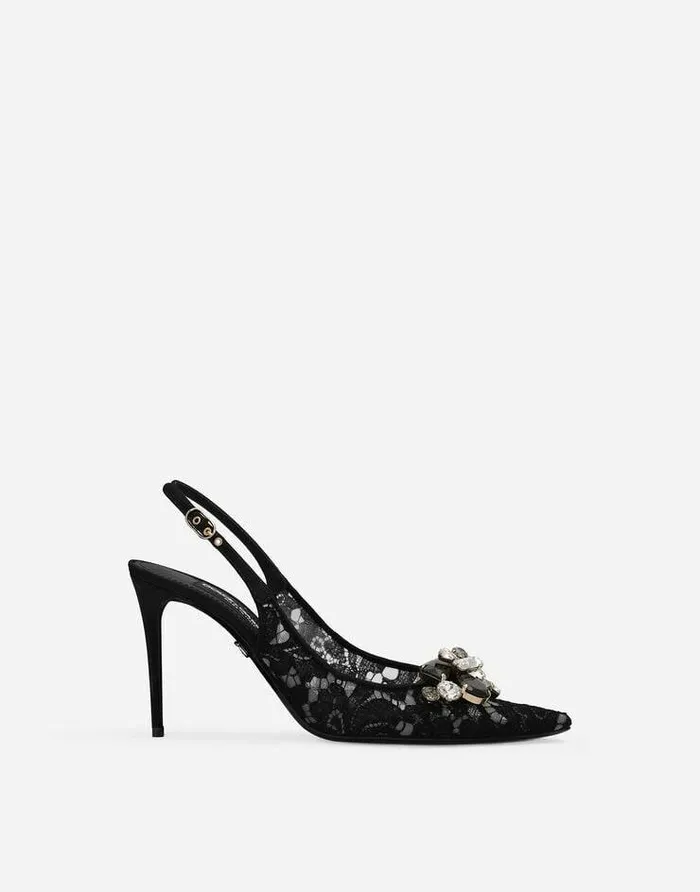 Dolce and Gabbana Pumps And Slingback Women Rainbow Lace Slingbacks In Lurex Lace Black Dolce and Gabbana Pumps And Slingback Women Rainbow Lace Slingbacks In Lurex Lace Black