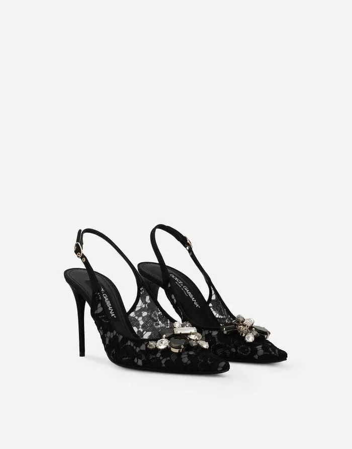 Dolce and Gabbana Pumps And Slingback Women Rainbow Lace Slingbacks In Lurex Lace Black Dolce and Gabbana Pumps And Slingback Women Rainbow Lace Slingbacks In Lurex Lace Black