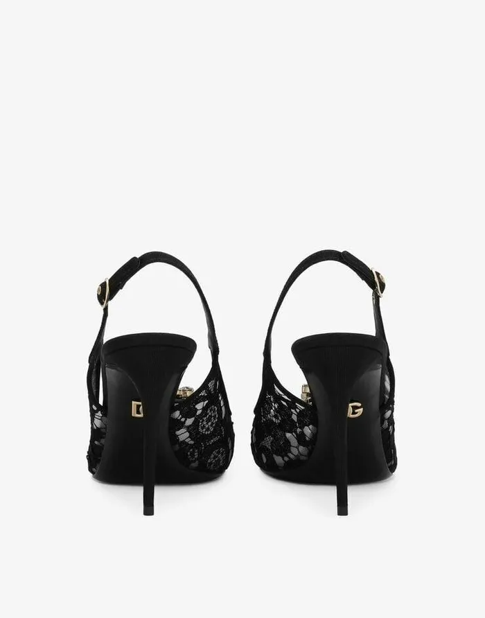 Dolce and Gabbana Pumps And Slingback Women Rainbow Lace Slingbacks In Lurex Lace Black Dolce and Gabbana Pumps And Slingback Women Rainbow Lace Slingbacks In Lurex Lace Black