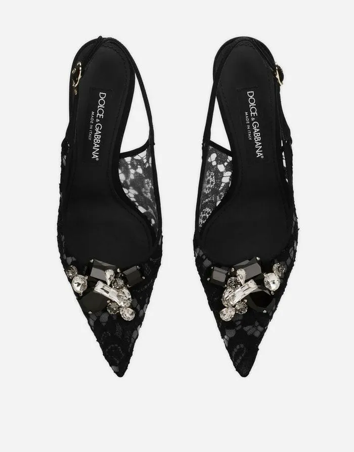 Dolce and Gabbana Pumps And Slingback Women Rainbow Lace Slingbacks In Lurex Lace Black Dolce and Gabbana Pumps And Slingback Women Rainbow Lace Slingbacks In Lurex Lace Black