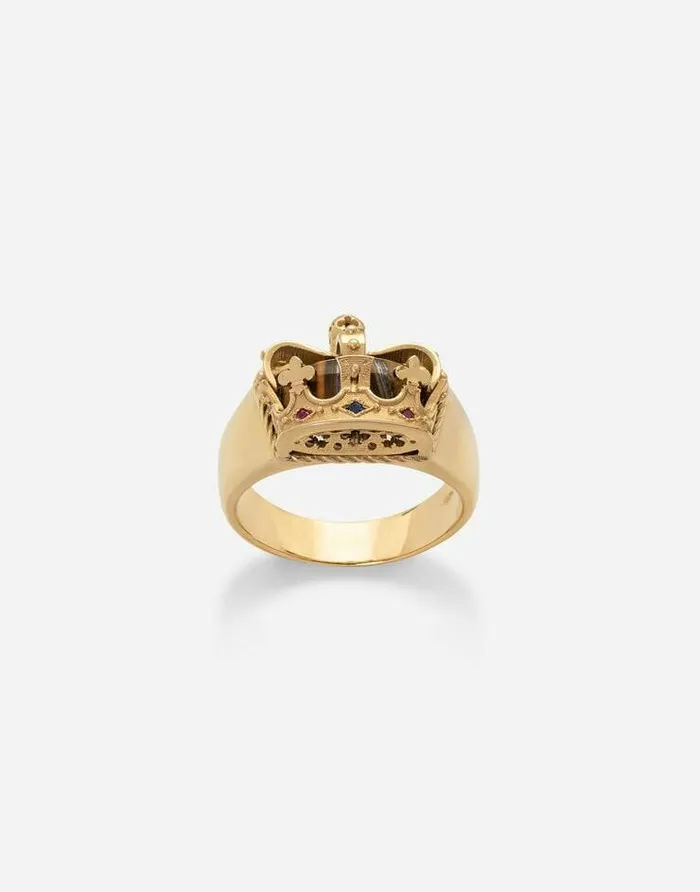 Dolce and Gabbana Rings Men Crown Yellow Gold Ring With Iron Eye On The Inside Gold Dolce and Gabbana Rings Men Crown Yellow Gold Ring With Iron Eye On The Inside Gold