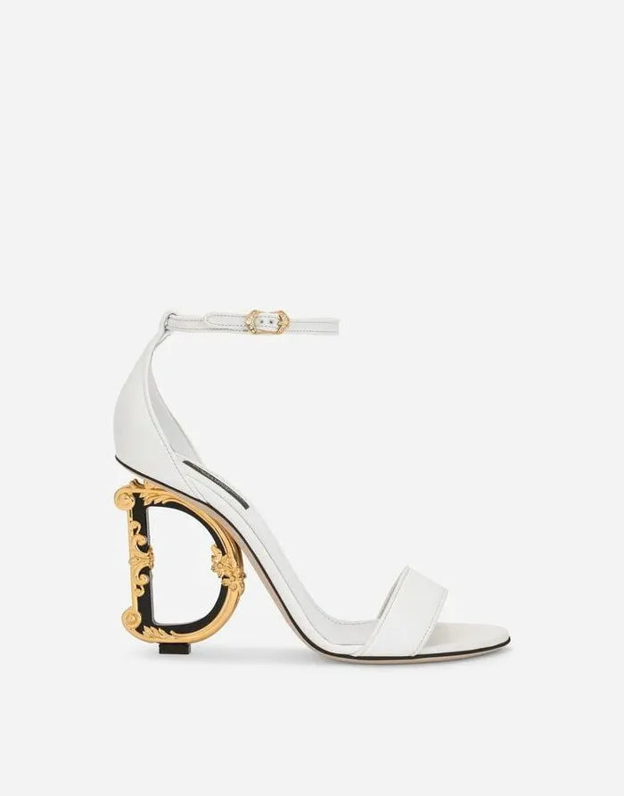 Dolce and Gabbana Sandals And Wedges Women Nappa Leather Sandals With Baroque DG Detail White