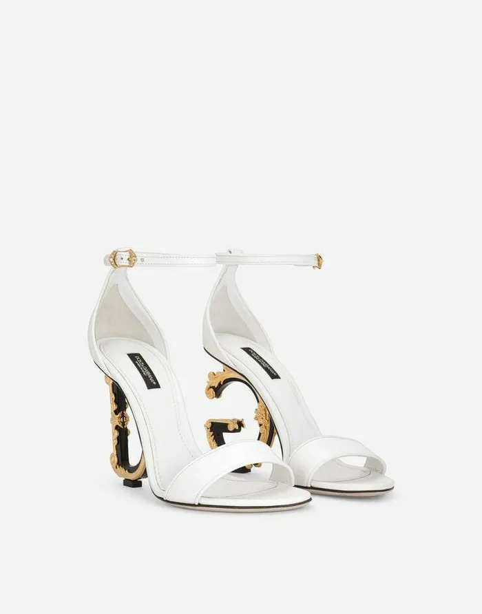 Dolce and Gabbana Sandals And Wedges Women Nappa Leather Sandals With Baroque DG Detail White Dolce and Gabbana Sandals And Wedges Women Nappa Leather Sandals With Baroque DG Detail White