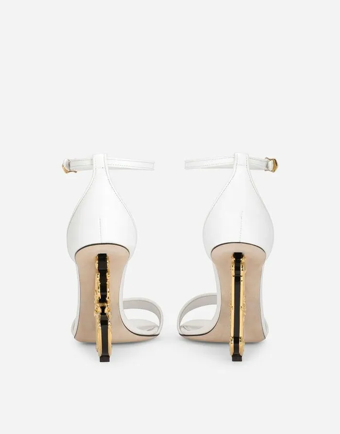 Dolce and Gabbana Sandals And Wedges Women Nappa Leather Sandals With Baroque DG Detail White Dolce and Gabbana Sandals And Wedges Women Nappa Leather Sandals With Baroque DG Detail White