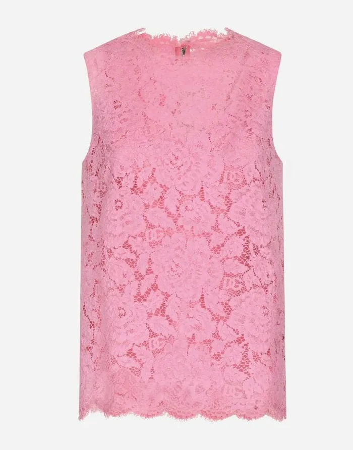 Dolce and Gabbana Shirts And Tops Women Branded Stretch Lace Top Pink
