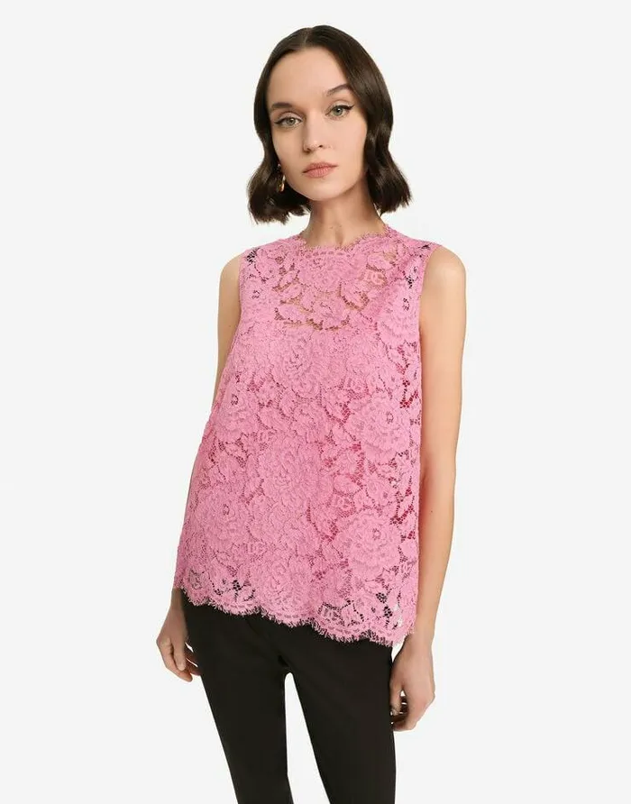 Dolce and Gabbana Shirts And Tops Women Branded Stretch Lace Top Pink Dolce and Gabbana Shirts And Tops Women Branded Stretch Lace Top Pink
