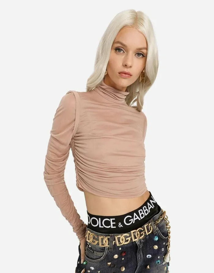 Dolce and Gabbana Shirts And Tops Women Jersey Top With Draping Beige Dolce and Gabbana Shirts And Tops Women Jersey Top With Draping Beige