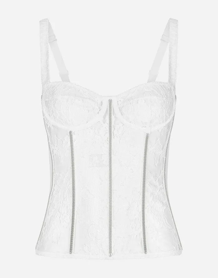 Dolce and Gabbana Shirts And Tops Women Lace Lingerie Bustier With Straps White