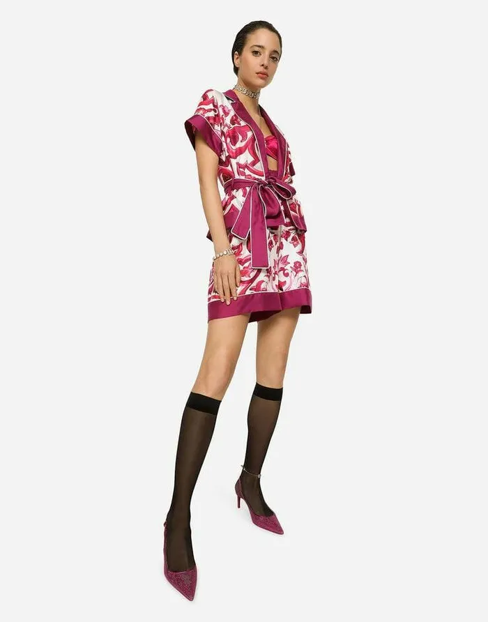 Dolce and Gabbana Shirts And Tops Women Majolicaprint Twill Shirt With Belt Multicolor Dolce and Gabbana Shirts And Tops Women Majolicaprint Twill Shirt With Belt Multicolor