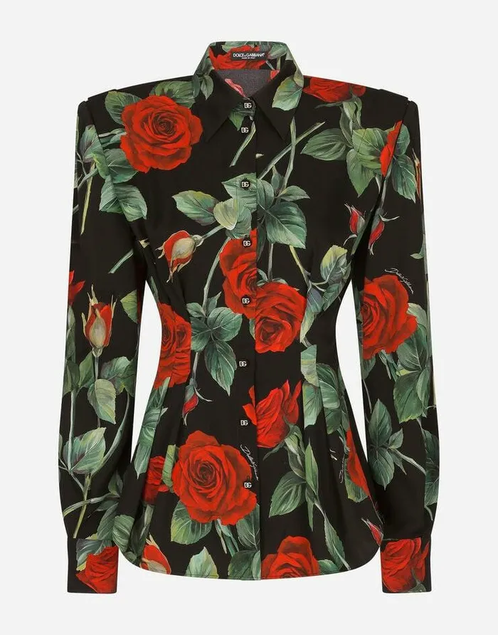 Dolce and Gabbana Shirts And Tops Women Roseprint Charmeuse Shirt Multicolor