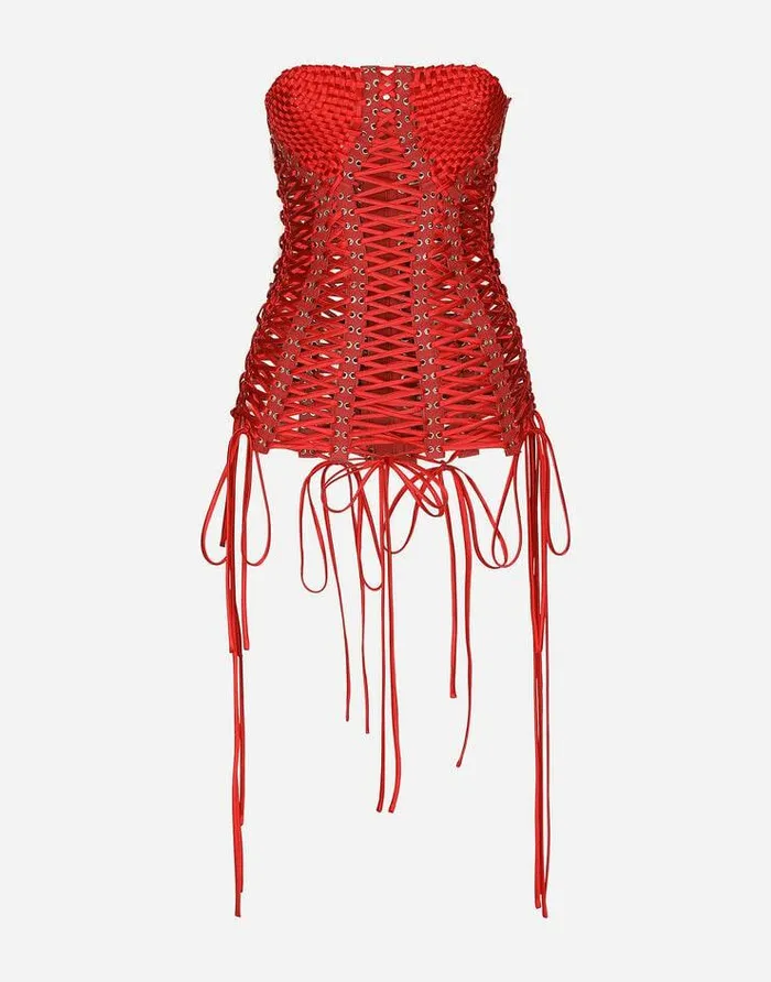 Dolce and Gabbana Shirts And Tops Women Satin Corsetstyle Belt With Laces And Eyelets Red