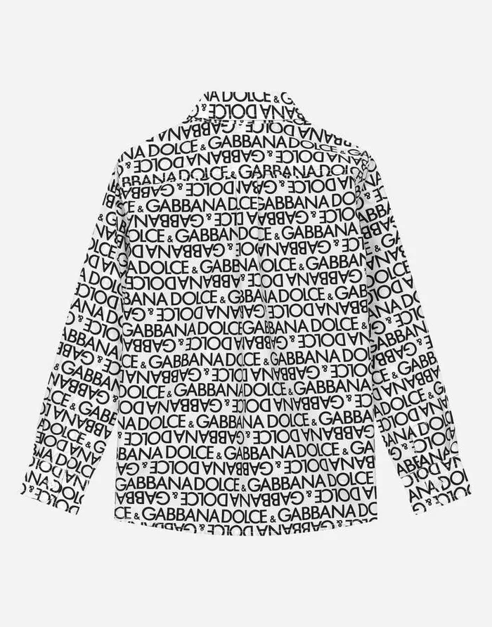 Dolce and Gabbana Shirts Children Poplin Shirt With Allover DG Logo Print White Dolce and Gabbana Shirts Children Poplin Shirt With Allover DG Logo Print White