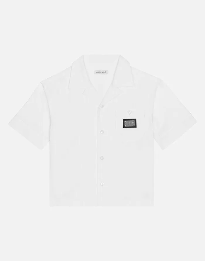 Dolce and Gabbana Shirts Children Stretch Poplin Shirt With Logo Tag White