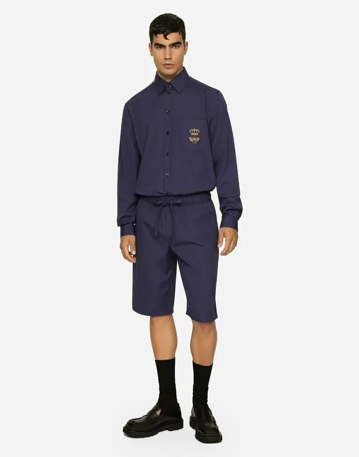 Dolce and Gabbana Shirts Men Cotton Martinifit Shirt With Embroidery Blue Dolce and Gabbana Shirts Men Cotton Martinifit Shirt With Embroidery Blue