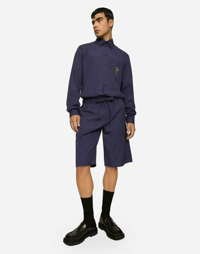 Dolce and Gabbana Shirts Men Cotton Martinifit Shirt With Embroidery Blue Dolce and Gabbana Shirts Men Cotton Martinifit Shirt With Embroidery Blue