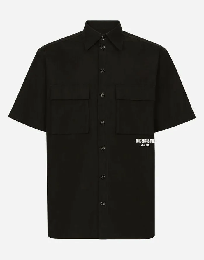 Dolce and Gabbana Shirts Men Cotton Poplin Shirt With Logo Print Black
