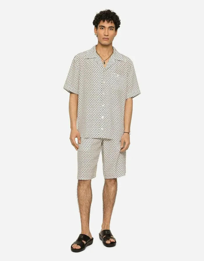 Dolce and Gabbana Shirts Men Crepe De Chine Hawaiian Shirt With DG Logo Print White Dolce and Gabbana Shirts Men Crepe De Chine Hawaiian Shirt With DG Logo Print White