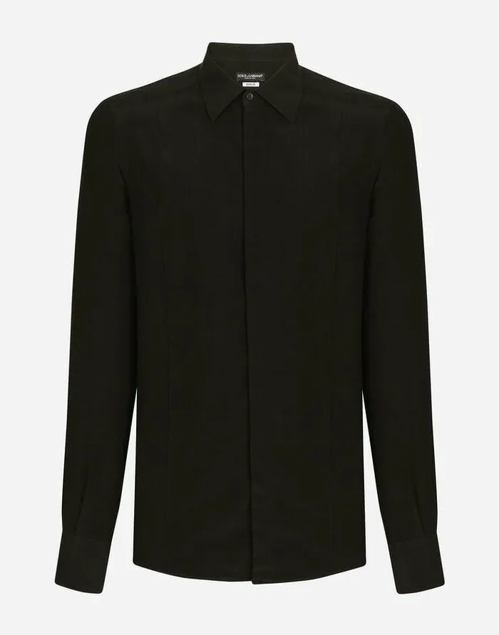 Dolce and Gabbana Shirts Men Goldfit Crpe De Chine Shirt Black