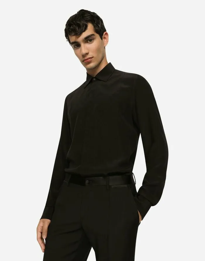 Dolce and Gabbana Shirts Men Goldfit Crpe De Chine Shirt Black Dolce and Gabbana Shirts Men Goldfit Crpe De Chine Shirt Black