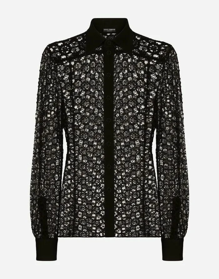 Dolce and Gabbana Shirts Men Macram Lace Siciliafit Shirt Black