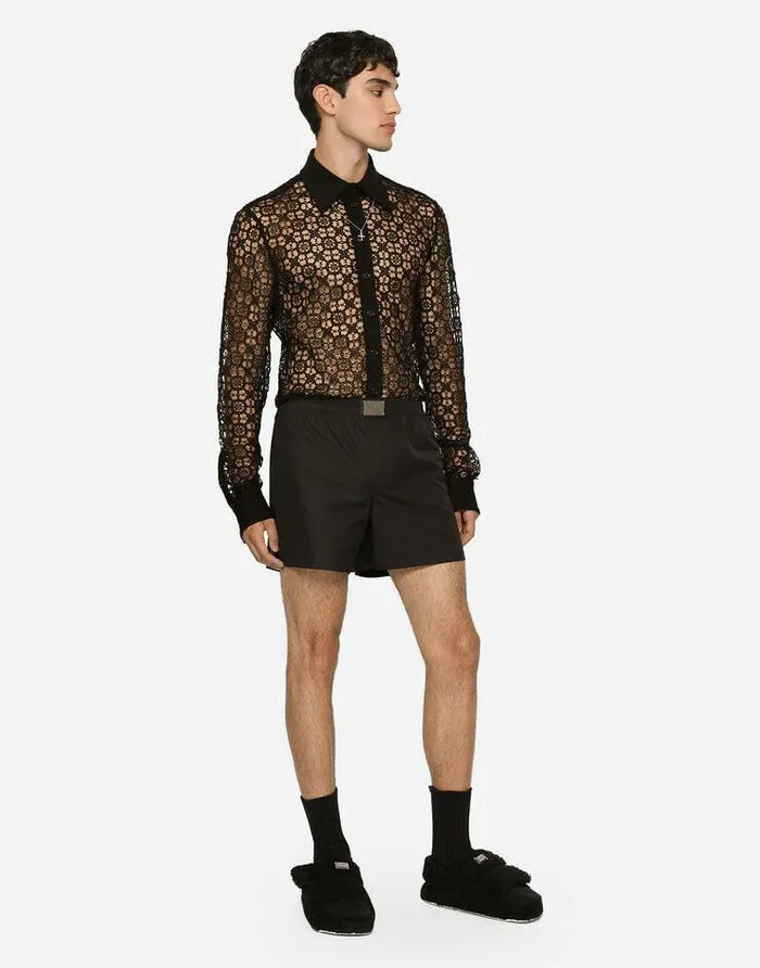 Dolce and Gabbana Shirts Men Macram Lace Siciliafit Shirt Black Dolce and Gabbana Shirts Men Macram Lace Siciliafit Shirt Black