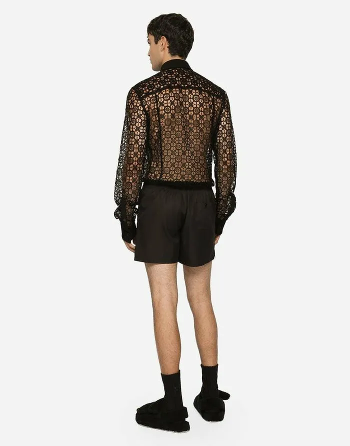Dolce and Gabbana Shirts Men Macram Lace Siciliafit Shirt Black Dolce and Gabbana Shirts Men Macram Lace Siciliafit Shirt Black