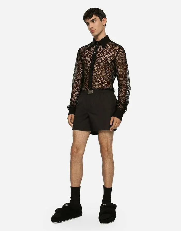 Dolce and Gabbana Shirts Men Macram Lace Siciliafit Shirt Black Dolce and Gabbana Shirts Men Macram Lace Siciliafit Shirt Black