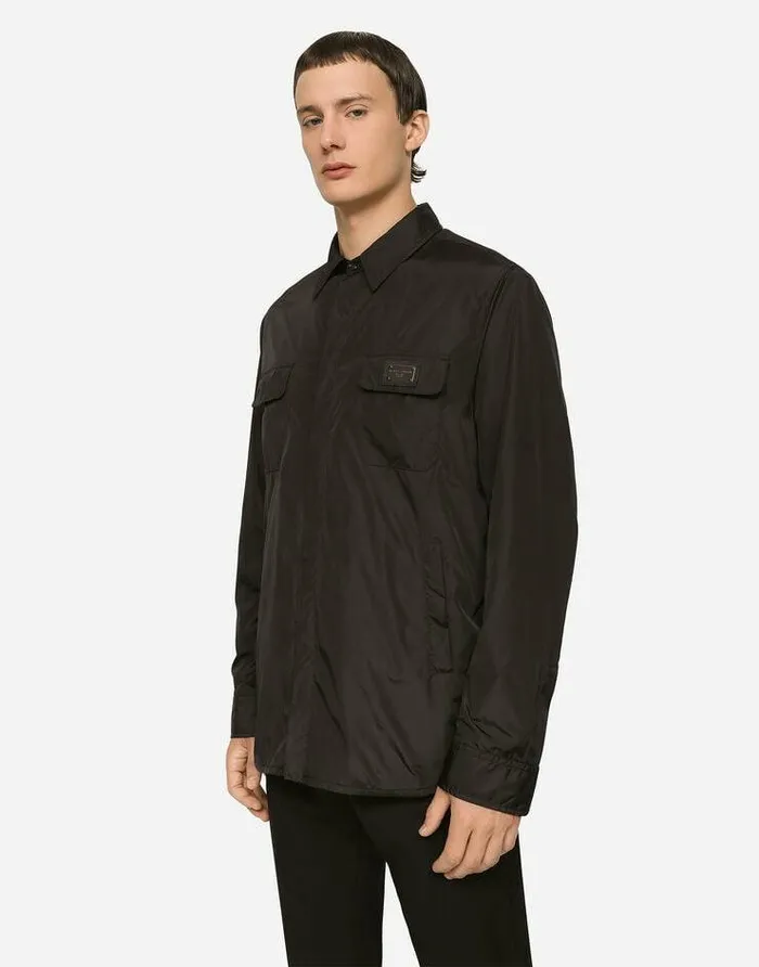 Dolce and Gabbana Shirts Men Nylon Shirt With Logo Tag Black Dolce and Gabbana Shirts Men Nylon Shirt With Logo Tag Black