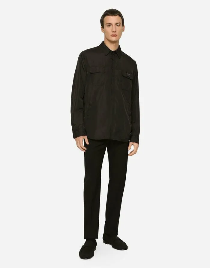 Dolce and Gabbana Shirts Men Nylon Shirt With Logo Tag Black Dolce and Gabbana Shirts Men Nylon Shirt With Logo Tag Black