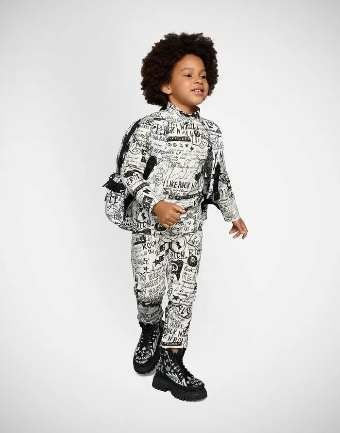 Dolce and Gabbana Shoes 2438 Children Calfskin Combat Boots With Graffiti Print Multicolor Dolce and Gabbana Shoes 2438 Children Calfskin Combat Boots With Graffiti Print Multicolor